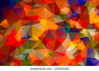 Bright fiery background of multicolored triangles. Hot, summer gradient background