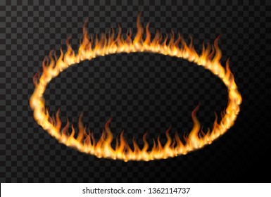 Bright fire flame in ellipse shape on transparent background