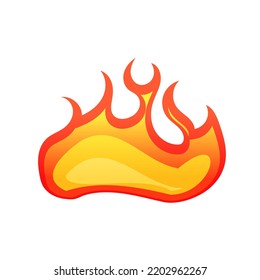 Bright fire flame, hot flaming element on white