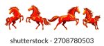 Bright Fire Horse in a dynamic pose. Symbol of Chinese New Year 2026. Red, orange and yellow Horse standing on its hind legs. Design element for cards, postcards, invitations, calendar for 2026