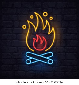Icono de neón al fondo de ladrillo. Ilustración del vector