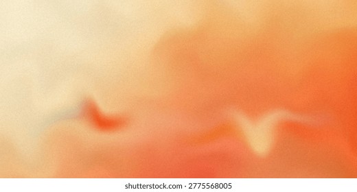 Bright fire red orange carrot coral yellow gold beige white abstract background. Color gradient ombre. Wavy blurry lines. Rough grain noise. Light glow vivid. Design.