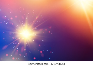 El fuego brillante desata el fondo del espacio ultravioleta. Los rayos del sol cósmicos para el diseño de viajes futurista. Ilustración vectorial.