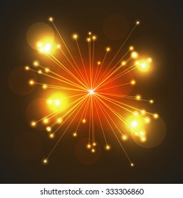 Bright firework (salute) with bokeh effect. Vector illustration