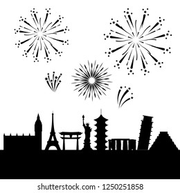 bright fireworks cartoon