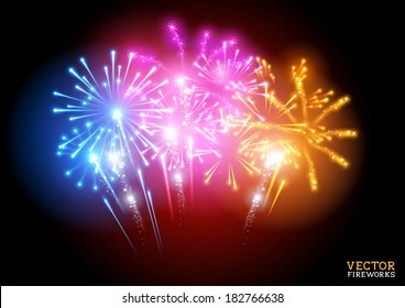 Bright Fireworks Display Vector Illustration.