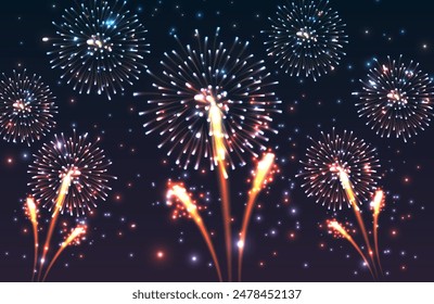 Bright fireworks lighting up the night sky