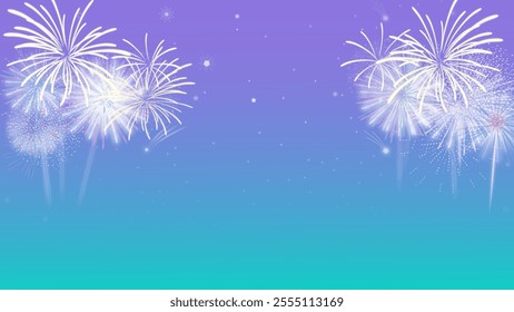 Bright fireworks over a colorful gradient sky, creating a festive and cheerful atmosphere, perfect for holiday designs, New Year celebrations, and event backdrops.