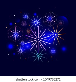 A bright fireworks salute. A festival night in the city. Vector flat gradient illustration