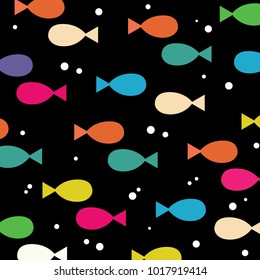 Bright fish on a black background pattern