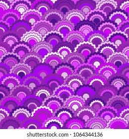 Bright fish scales squama background, vector seamless fabric pattern, tiled textile print. Traditional chinese squama scales seamless arc tiles ornament. Fish skin pattern.