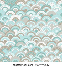Bright fish scales squama background, vector seamless fabric pattern, tiled textile print. Vintage japanese squama scales seamless arc tiles structure. Mermaid skin pattern.