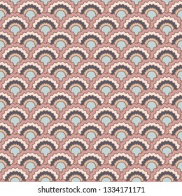 Bright fish scales squama background, vector seamless fabric pattern, tiled textile print. Classic japanese squama scales seamless arc tiles background. Fish skin pattern.