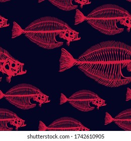 Esqueletos de peces brillantes vectores patrón sin fisuras para decoración, embalaje, textil.