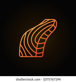 Bright fish steak concept vector line icon. Salmon fish slice symbol or logo element on dark background