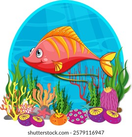 Bright fish swimming among colorful coral and sea plants