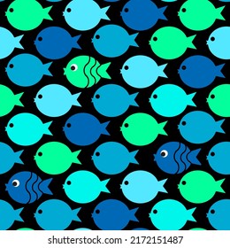 Patrón de peces brillantes sin fisuras. Diseño vectorial para papel, paquete, papel de envoltura, textil.