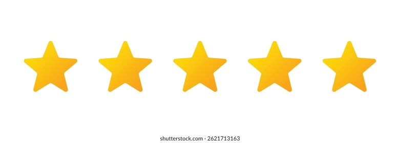 Bright five-star rating icon set. Clean vector style for reviews, ranking, feedback, and quality grading. Ideal for websites, apps, and user interface elements