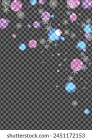 Bright Flakes Background Transparent Vector. Glare Border Texture. Blue Wonderland. White Snowflake Abstract. Glitz Illustration.