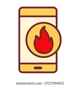 Helle Flammenform, die auf einem Smartphone angezeigt wird und sich für Warnkonzepte, Energievisuelles, Aktivitätsdesigns oder dynamische digitale Themen eignet.