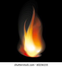 Bright Flame Tongues with Smoke. Transparent. Vector Illustration