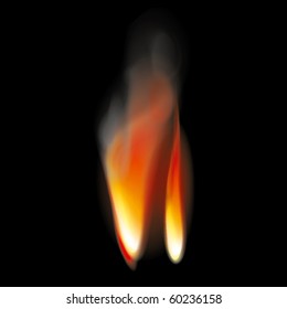 Bright Flame Tongues with Smoke. Transparent. Vector Illustration