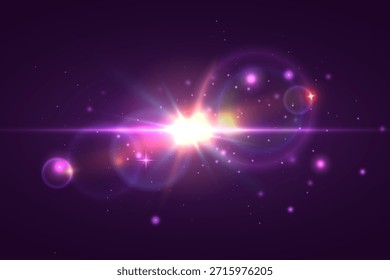 Un destello brillante. Un rayo de luz brillante, partículas brillantes, un efecto de estrella brillante. Un destello de luz y una explosión.