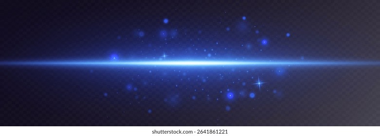 Bright flash of blue light. Horizontal lines of light. Light flash of sparks and magic dust. Vector.