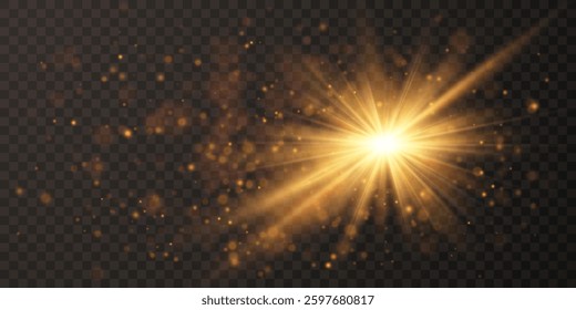 Bright flash effect with rays and glare. Light light blur effect. Vector illustration.