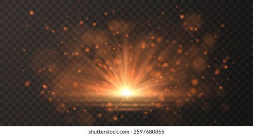 Bright flash effect with rays and glare. Light light blur effect. Vector illustration.