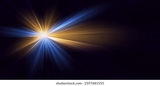 Bright flash effect with rays and glare. Light light blur effect. Vector illustration.