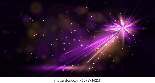 Bright flash effect with rays and glare. Light light blur effect. Vector illustration.