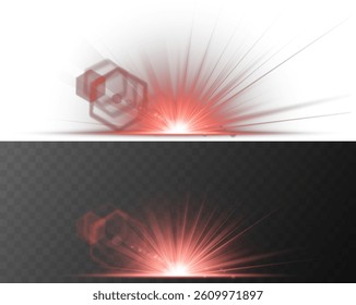 Bright flash explodes with glowing rays on transparent background. Magical sparkles drift gently in radiant light burst. Starburst shines intensely, forming vivid white core flare. Solar flare 