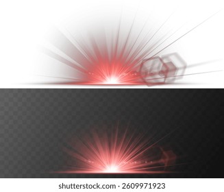 Bright flash explodes with glowing rays on transparent background. Magical sparkles drift gently in radiant light burst. Starburst shines intensely, forming vivid white core flare. Solar flare 