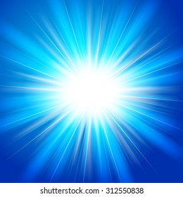 Bright flash, explosion or burst on the blue background. Vector illustration.