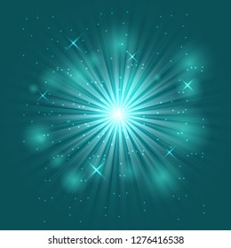 Bright flash and explosion on green background, stock vector