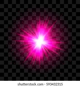 A bright flash or explosion to scatter shine on a transparent background. Vector illustration pink glow with Glitter.