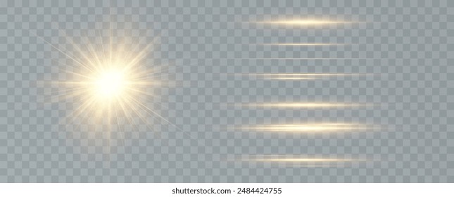 Bright flash of light. Flash light effect of transparent sunlight. light of radiance.