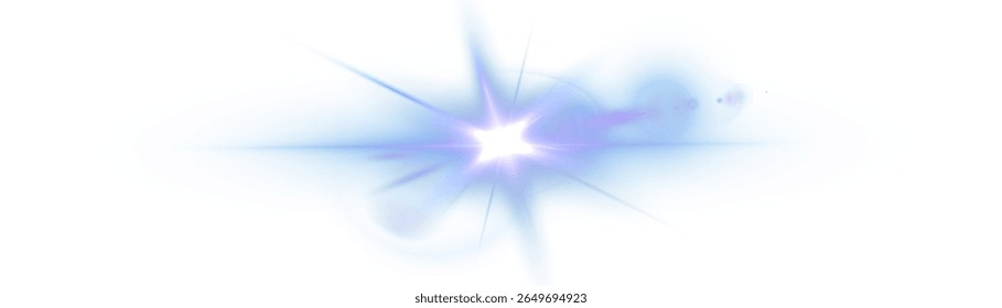 Bright flash of light with gentle blue and rays and soft glow on white background. Light effect for magic, space, games and special effects in digital projects. Vector