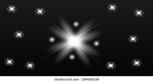 destello luminoso de luz de una estrella que brilla con rayos en el fondo negro