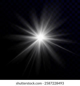 Bright flash of light. Glow effect. White light.