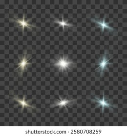 Bright flash of light, new star, bright sun for vector illustrations.