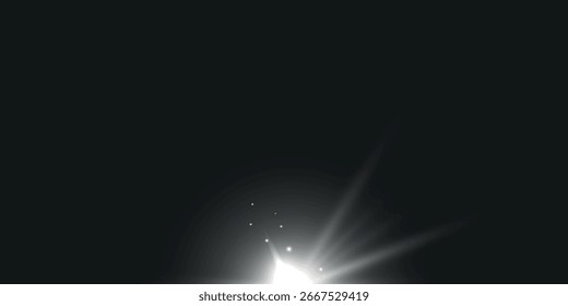 Um flash brilhante de luz sobre um fundo escuro, com raios de ramificação divergindo de um ponto central e pontos de luz espalhados ao seu redor.