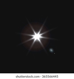 bright flash of light. Star in space. Bright vector shine. realistic len flare beam and flash on transparent background vector illustration. camera flash, flashlight. glowing stars, lights  sparkles.