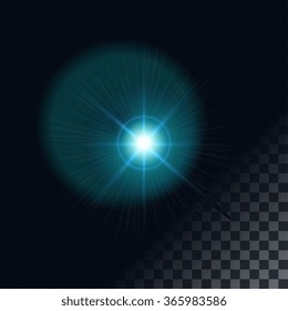 bright flash of light. Star in space. Bright vector shine. realistic len flare beam and flash on transparent background vector illustration. camera flash, flashlight. glowing stars, lights  sparkles.
