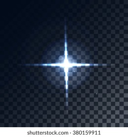 A bright flash of light. Star in space. Bright vector shine. realistic len flare beam and flash on transparent background  vector illustration 