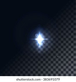 A bright flash of light. Star in space. Bright vector shine. realistic len flare beam and flash on transparent background  vector illustration 