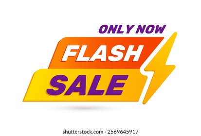 Bright flash sale banner with orange and yellow text, bold typography, and a lightning symbol on a white background. Concept of discounts and promotions. Vector illustration