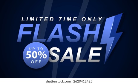 Bright flash sale banner with text, bold typography and lightning symbol on the background. Discount and promotion concept. Vector illustration