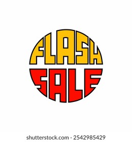 Bright flash sale logo icon vector design with bold red and yellow typography in a circular design, conveying urgency and excitement of discounts and offers.
